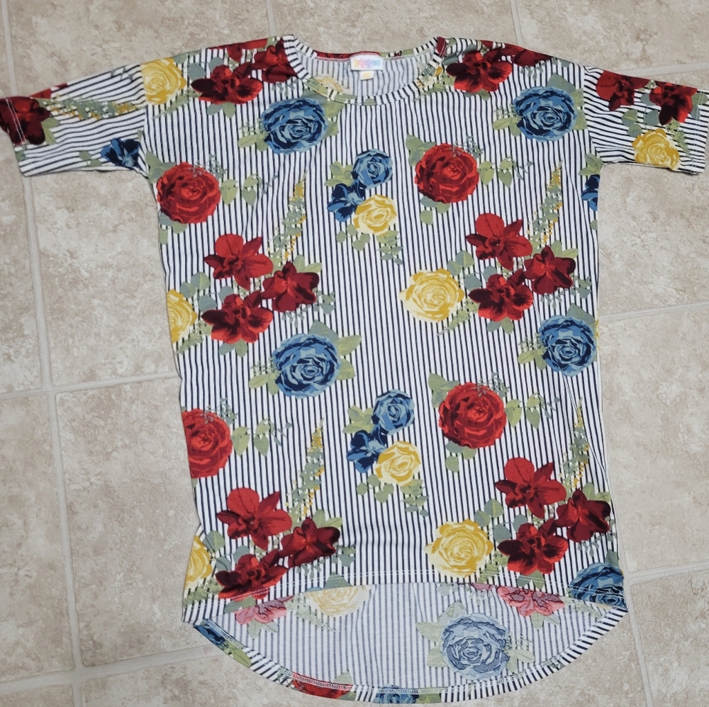LulaRoe XXS Top Stripes Flowers Rose